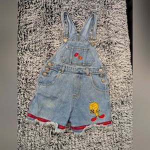 Looney Tunes Vintage 90s Tweety Bird Denim Overall Shorts size 6